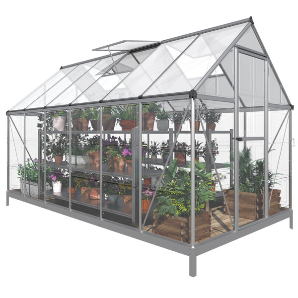 AMERLIFE Hybrid Polycarbonate Greenhouse With Vent Window Lockable Hinged Door 
